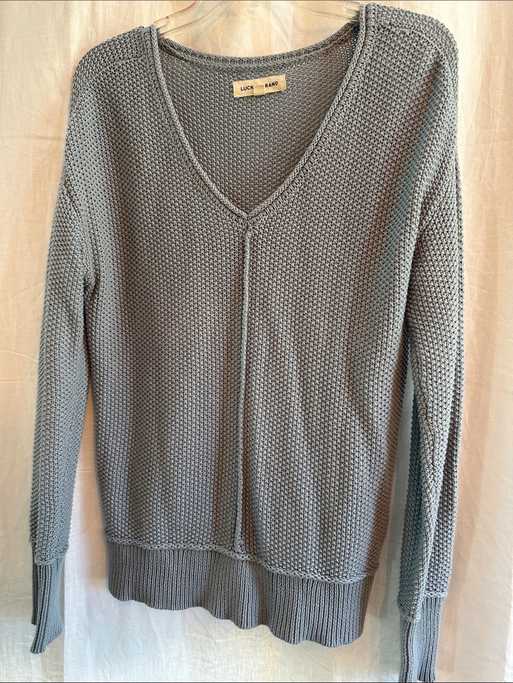 Lucky Brand Women's Gray V-Neck Textured Knit Sweater